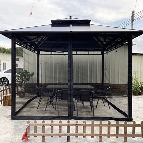 OKYUK Moskitonetz für Pavillon Outdoor,Universal-Ersatz-Moskitonetz-Überdachung 4-teilige Sichtschutzwände mit Reißverschluss für 10' x 12' Pavillon (Nur Moskitonetz) (Schwarz, 3M*3.6M) von OKYUK