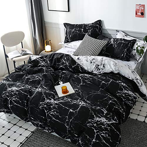 OLDBIAO Damen Bettwäsche 155x220cm mit Kissenbezug 80x80cm, Schwarz Weiß Marmor Bettbezug Set 2 Teilig, Mädchen Kinder Einzelbett Bettdeckenbezug Wendebettwäsche Ins Chic von OLDBIAO