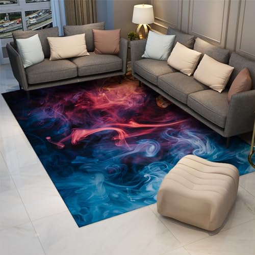 OLLIAR Home Aquarell-Bodenteppich verträumter Nebel moderner roter und Blauer Bereich Teppiche Rutschfester Innenteppich für Schlafzimmer Fußmatten rutschfeste Matte 140x190cm von OLLIAR Home
