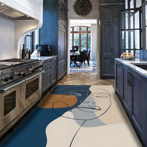 OLLIAR Home Blauer Teppich Weiche waschbare Teppiche Abstrakter Boho Modern Chic Teppich Rutschfester ästhetischer Bodenteppich für Sofa Wohnzimmer Schlafzimmer 100x160cm von OLLIAR Home