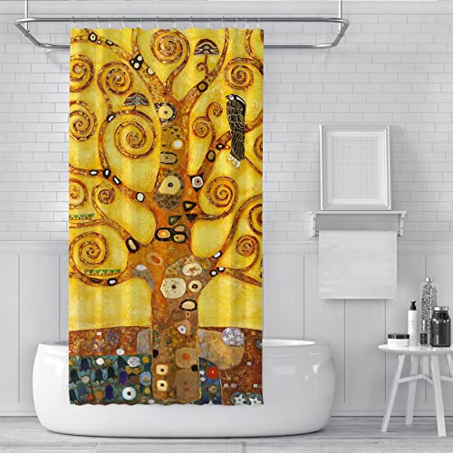 OLLIAR Home Gustav Klimt Duschvorhang Lebensbaum Muster Badevorhang Buntes Set mit Haken Retro Volksstil Goldene Toilettenvorhänge 120x180cm von OLLIAR Home