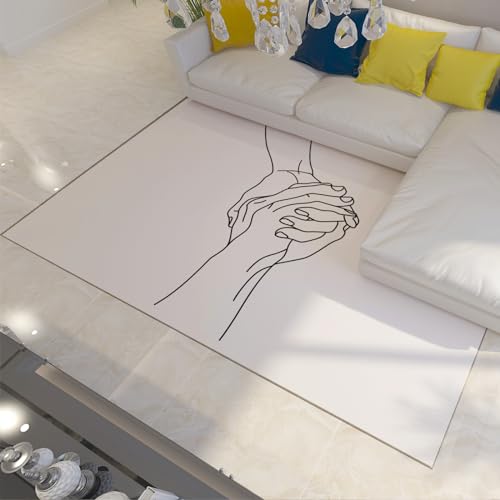 OLLIAR Home Kunst Minimalistische Schwarz-Weiß-Teppiche Händchenhalten Muster Liebe Thementeppich für Sofa Wohnzimmermatte Non-Shed Weicher Teppich 100x160cm von OLLIAR Home