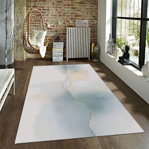 OLLIAR Home Marmor Design Bereich Teppiche Ombre Teal Abstrakte Teppiche Luxus Golden Line Drucke Fußmatten Waschbarer Leichter tragbarer Teppich 40x60cm von OLLIAR Home