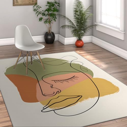 OLLIAR Home Moderne abstrakte Gesichtsmuster Teppiche Minimalistischer Teppich für Wohnzimmer Dekor Chic Boho gelbe Teppiche unter Esscouchtisch 170x240cm von OLLIAR Home