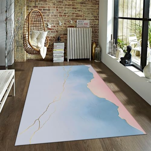 OLLIAR Home Rosa und Blauer Ombre-Teppich Abstrakte Kunst Minimalistische ästhetische Indoor-Teppiche Moderne Luxus-Flachflor-Maschinenwaschteppiche 100x160cm von OLLIAR Home