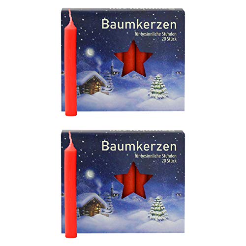 OLShop AG 2er Pack Baumkerzen rot ca. 13 x 105 mm (2 x 20 Stück) Weihnachtskerzen, Christbaumkerzen, Pyramidenkerzen von OLShop AG