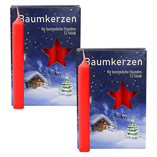 OLShop AG 2er Pack Baumkerzen rot ca. 15 x 125 mm (2 x 12 Stück) Weihnachtskerzen, Christbaumkerzen, Pyramidenkerzen von OLShop AG