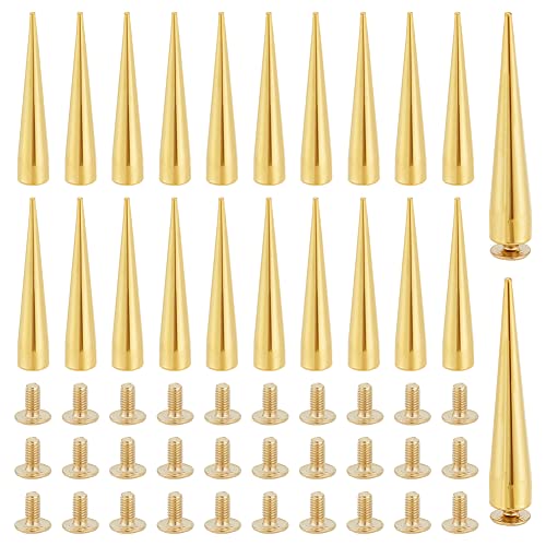 OLYCRAFT 35 Sets Bullet Spike Cone Studs Alloy Cone Spikes Screwback Studs Golden Rock Style Bullet Nieten Für DIY Lederhandwerk Und Kleidung Schmuck Trimmen Craft Dekoration - 38x7 mm von OLYCRAFT