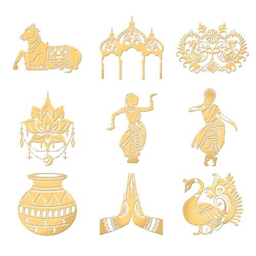 OLYCRAFT 9 Stück 4x4cm Goldene Metall Aufkleber Indien Themen Aufkleber Selbstklebende Frau Mandala Energie Aufkleber Goldene Epoxid Aufkleber Für DIY Sammelalben Epoxidharz Dekoration von OLYCRAFT