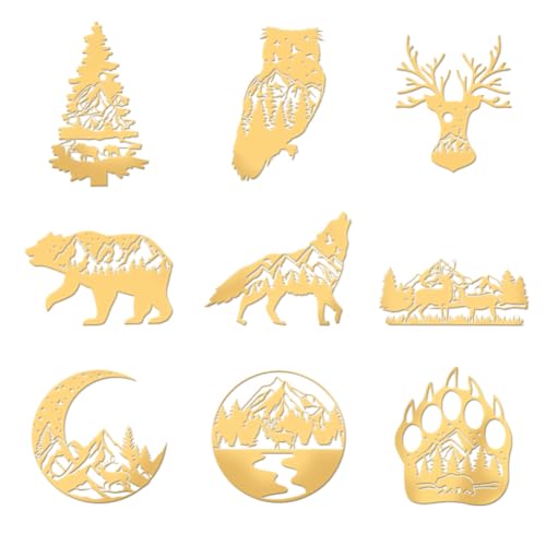 OLYCRAFT 9 Stück 4x4cm Goldene Metall Aufkleber Waldtier Aufkleber Selbstklebende Wolf Bär Aufkleber Goldene Epoxid Aufkleber Geweih Hirsch Aufkleber Für DIY Sammelalben Epoxidharz Dekoration von OLYCRAFT