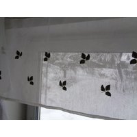 Küchenvorhang H17"x W118" Blanker Vorhang Mit Blattstickerei; Gauzy Vorhang, Off White Olivgrünen Blättern, Sichtschutzvorhang von OLaLaVintage