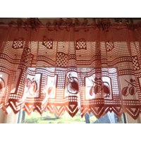 Unbenußter Spitzenvorhang Valance H22"x W84" Küchenvorhang, Helle Ziegelfarbe Vorhang, Tier Vorhang von OLaLaVintage