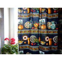 Vintage Vorhang, Pflegeleicht Stoffvorhang W45"x H68" Baumwollvorhang Mit Lebendigem Druck, Retro Küchenvorhang von OLaLaVintage