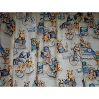 Vintage Vorhang Mit Bär Print W54"x H84" Beige & Blau Baumwolle Kinderzimmer Bärenspielzeug. Individuelle Länge von OLaLaVintage