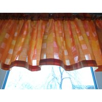 Vintage Vorhang Valance H18"x W98" Dunkelgelb & Orange Mit Gewebtem Karomuster; Küchenvorhang von OLaLaVintage