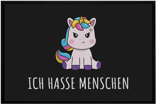 OM3® lustige Fußmatte mit Spruch | Einhorn - Ich Hasse Menschen - Fantasy Unicorn | rutschfest & waschbar | 60x40cm | von OM3