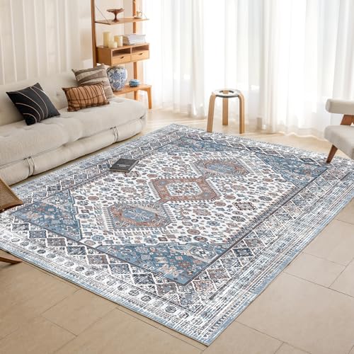 OMERAI Teppich - Teppich Wohnzimmer Waschbarer Teppich Kurzflor rutschfest Dunkelblau Teppich für Schlafzimmer Orientalisch Weiche Teppich 80X150CM von OMERAI