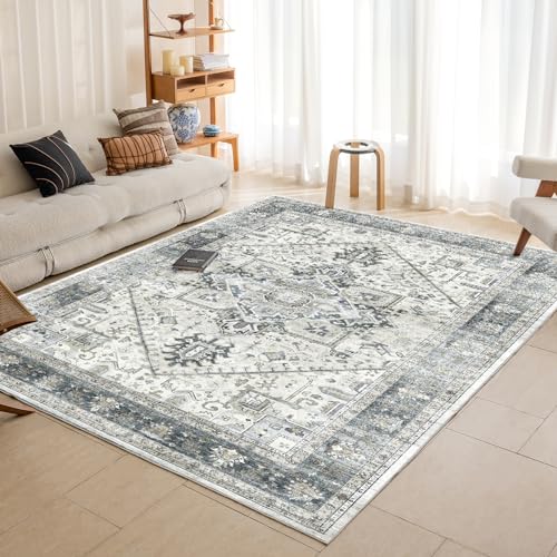 OMERAI Teppich - Teppich Wohnzimmer Waschbarer Kurzflor Teppich rutschfest cyanfarben Teppich Schlafzimmer Boho Vintage Orientalisch Weiche 80X150CM von OMERAI