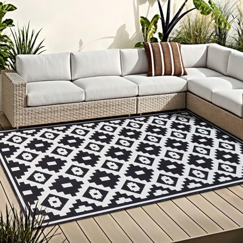 OMERAI Waschbarer Teppich Wohnzimmer In-& Outdoor Teppich Wetterfest 120X180CM Schwarz-Weiß Balkon Teppich Modern Schlafzimmer rutschfest Teppich Weich Carpet von OMERAI