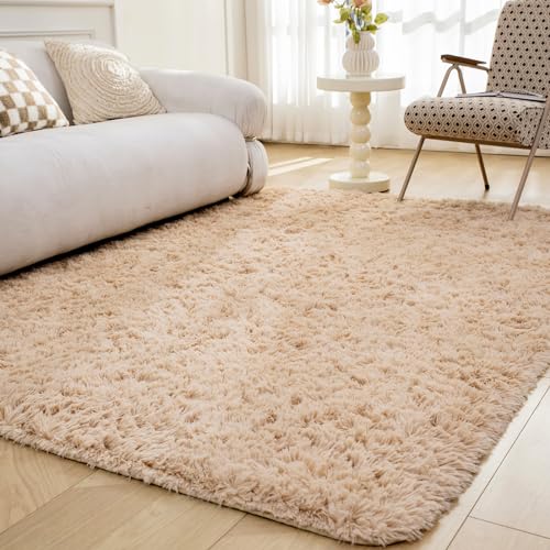 OMERAI Teppich Wohnzimmer Großer Teppich Super weicher Schlafzimmer Teppich waschbarer Teppich antirutsch Teppiche Kunstpelz Teppich Teppiche Gegend (Beige,150x240cm) von OMERAI