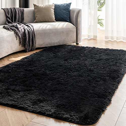 OMERAI Teppich Wohnzimmer Großer Teppich Super weicher Schlafzimmer Teppich waschbarer Teppich antirutsch Teppiche Kunstpelz Teppich Teppiche Gegend (Schwarz,120 * 180cm) von OMERAI