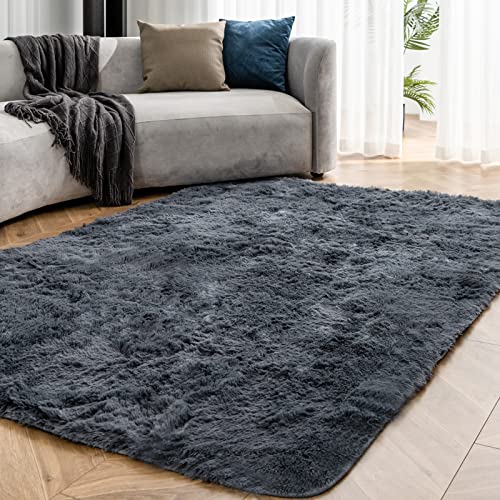 OMERAI Wohnzimmer Grau Teppich Shaggy Flauschiger Teppich Teppich Carpet Teppich hochflor Schlafzimmer antirutsch Teppich (Grau,90x150cm) von OMERAI