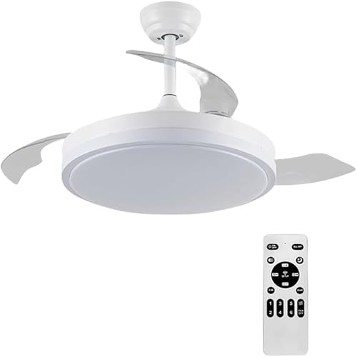 ONSSI Deckenventilator mit LED-Licht 68W (36W/Licht+32W/Motor), dimmbare Fernbedienung und Farbwechsel, unsichtbare, extrem leise und einziehbare Flügel, 6 Geschwindigkeiten, Ventilator für Wohnzi von ONSSI