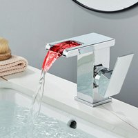 Waschtischarmaturen-LED Wasserfall Einhandmischer Wasserhahn Bad Waschtisch Waschbecken Armatur Waschtischarmatur Wasserfall Badarmaturen Chrom von ONYZPILY