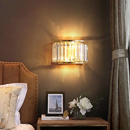 Kristall Wandlampe Innen Moderne Kristall Lampe LED Wandleuchte Halbrund Up Down Leuchte Nachttischlampe Dimmbar 3 Farben E14 2-flammige Wandbeleuchtung für Wohnzimmer Schlafzimmer Treppen Flur,Gold von OOWOKS