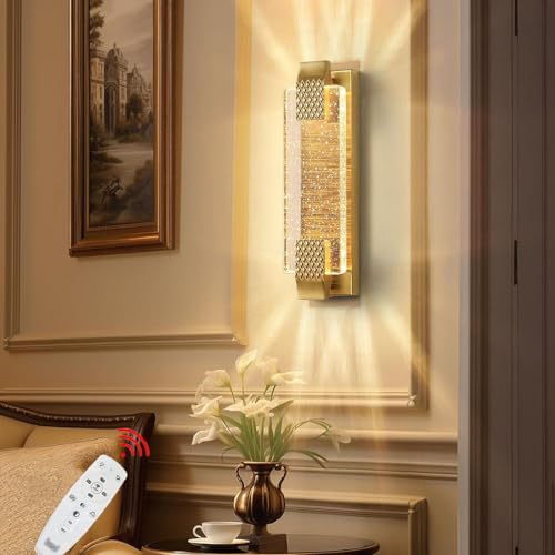 Luxus LED Wandleuchte Dimmbar Gold Kristall Wandlampe Innen Modern K9 Crystal Lampe Wand mit Fernbedienung Blasen Schatten Wandbeleuchtung für Wohnzimmer Schlafzimmer Flur Treppen Restaurant Hotel von OOWOKS