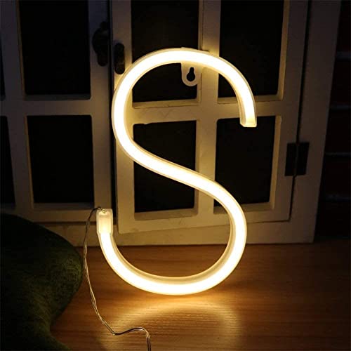 OOWOKS LED-Alphabet Neon Lights, Neon Brief Zeichen Letter Neonlicht Buchstaben-Lichter Batterie und USB-Betriebenes Neonschild Neon Sign Letters Leuchtreklamen für Weihnachten Party Bar,Warm White,S von OOWOKS