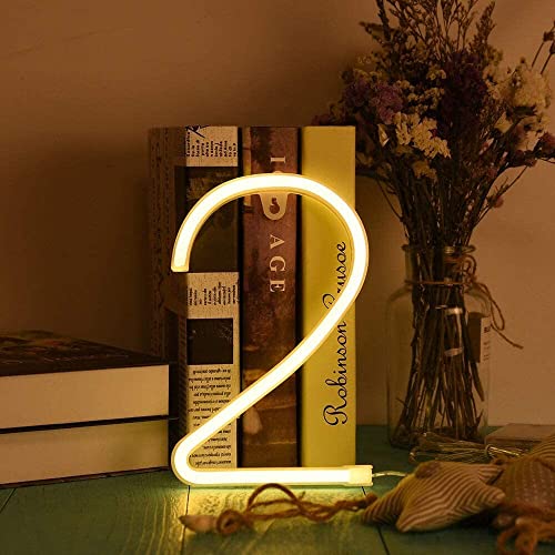 OOWOKS LED-Alphabet Neon Lights, Neon Brief Zeichen Letter Neonlicht Buchstaben-Lichter Batterie und USB-Betriebenes Neonschild Neon Sign Letters Leuchtreklamen für Weihnachten Party Bar,Warm White,2 von OOWOKS