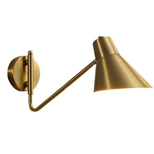 Wandleuchte mit Verstellbarem Schwenkarm Schlafzimmer Nachttisch-Wandlampe Wohnzimmer Wand-Leselampe Flexible Einstellbarer Schirm aus Metall Innen Industrielampe Wandspot E27 Wandbeleuchtung,Gold von OOWOKS