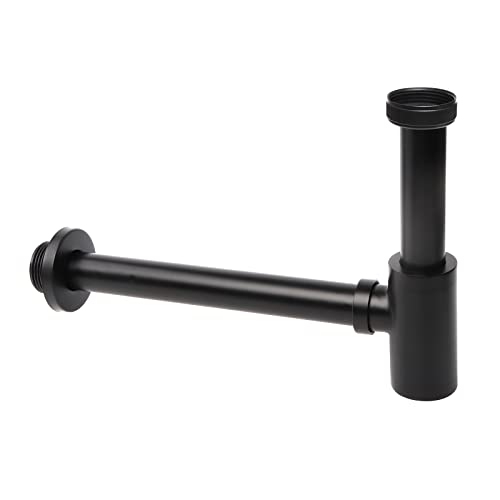 OPERMAXER Design Siphon [Extra Lang 200mm Tauchrohr], 1 1/4 x 32mm Einstellbares Verdickung der Rohre，Universal Messing Flaschensiphon für Waschbecken & Waschtisch, Geruchssperre（Schwarz Matt） von OPERMAXER