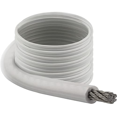 OPIOL QUALITY® 5/7 mm Drahtseil 7X7, PVC ummantelt, weiss, Edelstahl A4 (5 Meter) Stahlseil Zubehör Draht Edelstahldrahtseil Geländerseil Hängender Drahtspule von OPIOL QUALITY