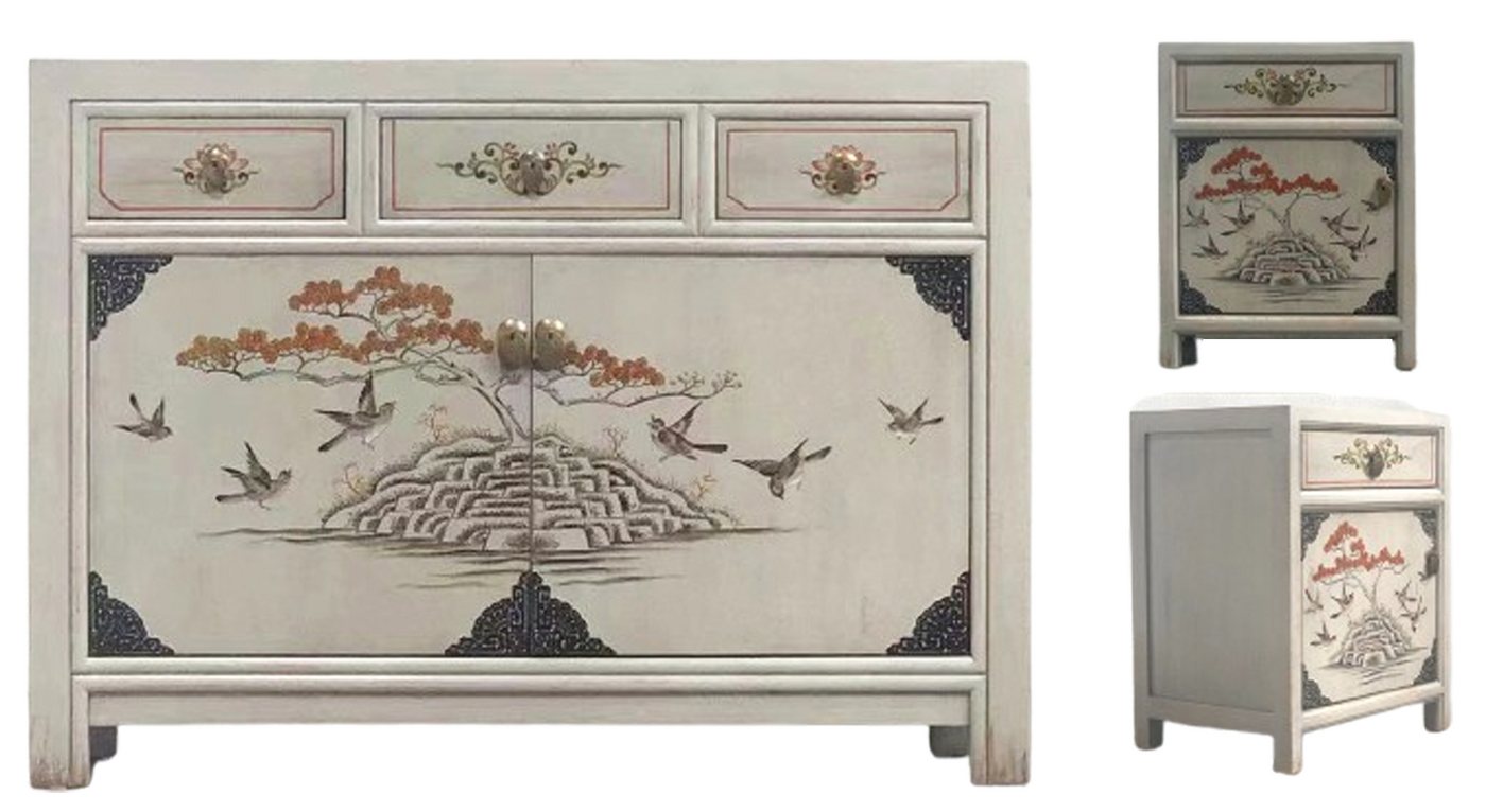 OPIUM OUTLET Schlafzimmer-Set Vintage Asia Kommode mit 2 passenden Nachtschränkchen, (Schlafzimmer-Kombination 3-teilig asiatisch orientalisch, Hochzeitsschrank Möbel komplett montiert, 3-tlg., Nachtkommoden Nachtkonsolen Nachtkästchen), Chinesisches Sideboard Kommode OPIUM OUTLET Schlafzimmer-Set Vintage Asia Kommode mit 2 passenden Nachtschränkchen, (Schlafzimmer-Kombination 3-teilig asiatisch orientalisch, Hochzeitsschrank Möbel komplett montiert, 3-tlg., Nachtkommoden Nachtkonsolen Nachtkästchen), Chinesisches Sideboard Kommode von OPIUM OUTLET