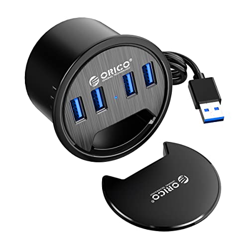 ORICO USB Tisch-Hub Tisch Kabeldurchführung, 4X USB 3.0 Anschlüsse 4,9 Fuß Verlängerungskabel für Durchmesser 60 mm Loch, Desktop Kabeldurchführung(Schwarz) von ORICO