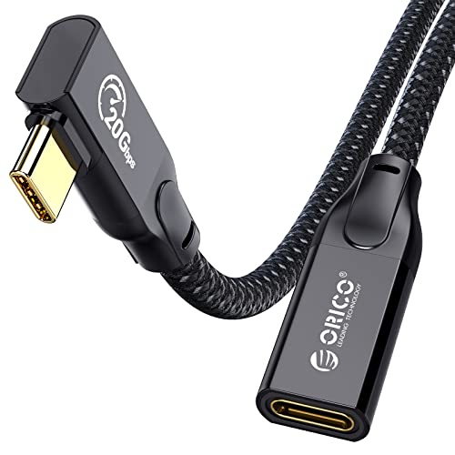 ORICO USB Verlängerung Winkel, Verlängerungskabel Typ C Stecker auf Buchse, Lade/Sync-Extender USB3.2 Gen2 20Gbit/s für Dockingstation, SSD, Kopfhörern, Kartenleser, Telefon, Überwachungskamera 0,5m von ORICO