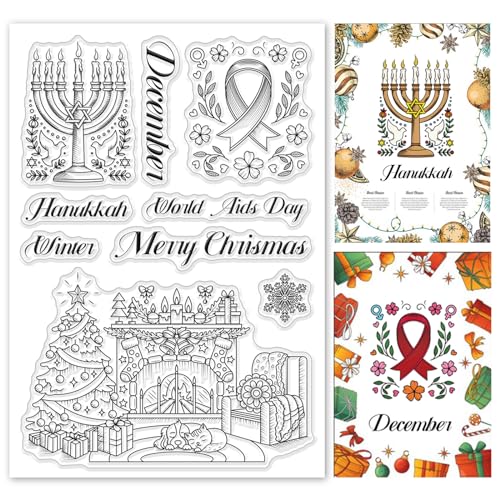 ORIGACH Winter Dezember klare Stempel Frohe Weihnachten Hanukkah Transparente Silikonstempel für Kartenherstellung DIY Scrapbooking und Album Dekorationennen von ORIGACH