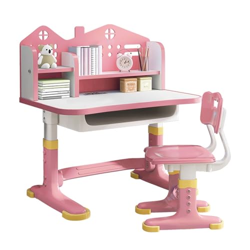 OSKOPWRC Kinderschreibtisch höhenverstellbar, Junior-Kinderschreibtisch mit Hutch, Schülerschreibtisch mit Stuhl und Schubladen, ergonomischer Jugendschreibtisch Rosa von OSKOPWRC