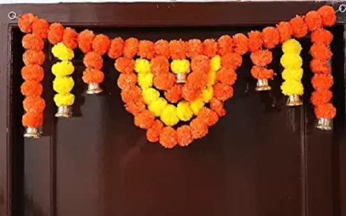Künstliche Ringelblume Flauschige Blumengirlanden Tür Toran Set/Türbehänge zur Dekoration (ca. 100 x 41 cm) - (hellorange & rot) Toran (Design 02) von OSNICA