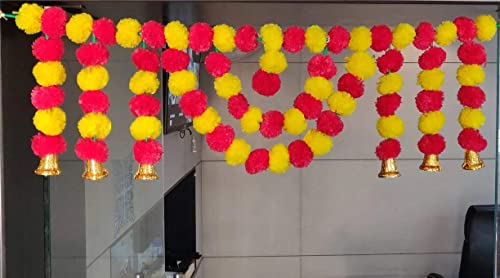 Künstliche Ringelblume Flauschige Blumengirlanden Tür Toran Set/Türbehänge zur Dekoration (ca. 100 x 41 cm) - (hellorange & rot) Toran (Design 04) von OSNICA