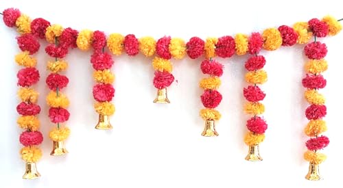 Künstliche Ringelblume Flauschige Blumengirlanden Tür-Toran-Set/Türbehänge zur Dekoration (ca. 100 x 41 cm) - Toran (Design 01) von OSNICA