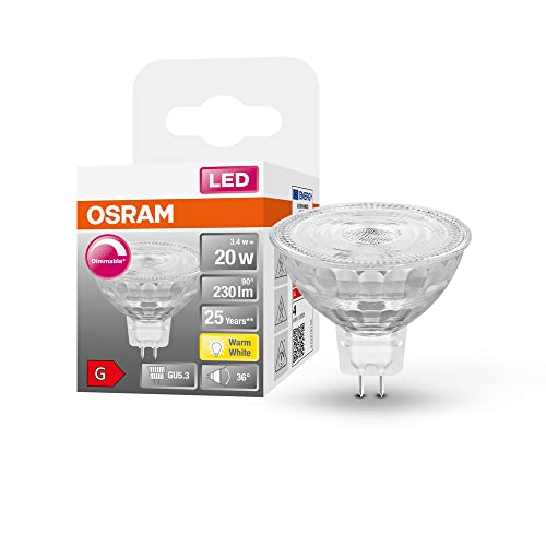 OSRAM Superstar Reflektorlampe für GU5.3-Sockel, klares Glas ,Warmweiß (2700K), 230 Lumen, Ersatz für herkömmliche 20W-Leuchtmittel, dimmbar, 1-er Pack von Osram