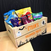 Personalisierte Halloweenkiste | Friedhof Design Holz Trick Or Treat Box Korb Geschenk Geschenke Für Kinder, Jugendliche Snackkiste von OSSG