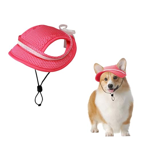 Hundehut, 1 x verstellbare Hundevisierkappe mit Ohrlöchern, Sommer-Sonnenschutzhut für Welpen, Hunde, Spaziergänge im Freien (Rosa, S) von OTKARXUS