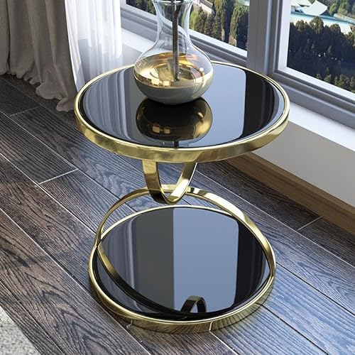 OTNQFUXI Couchtisch Leichter, luxuriöser Doppel-Ecktisch aus gehärtetem Glas, Wohnzimmer, Sofa, runder Beistelltisch, postmoderner Balkon-Couchtisch Wohnzimmertisch (Color : Black 45x50CM) von OTNQFUXI