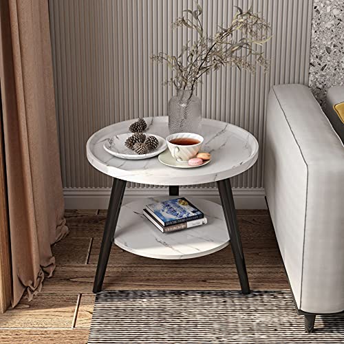 OTNQFUXI Couchtisch Runder Couchtisch, minimalistischer Wohnzimmer-Doppeldecker-Beistelltisch, Nachttischlampe, luxuriöser Kleiner runder Tisch Wohnzimmertisch (Color : White Stone Grain 40) von OTNQFUXI