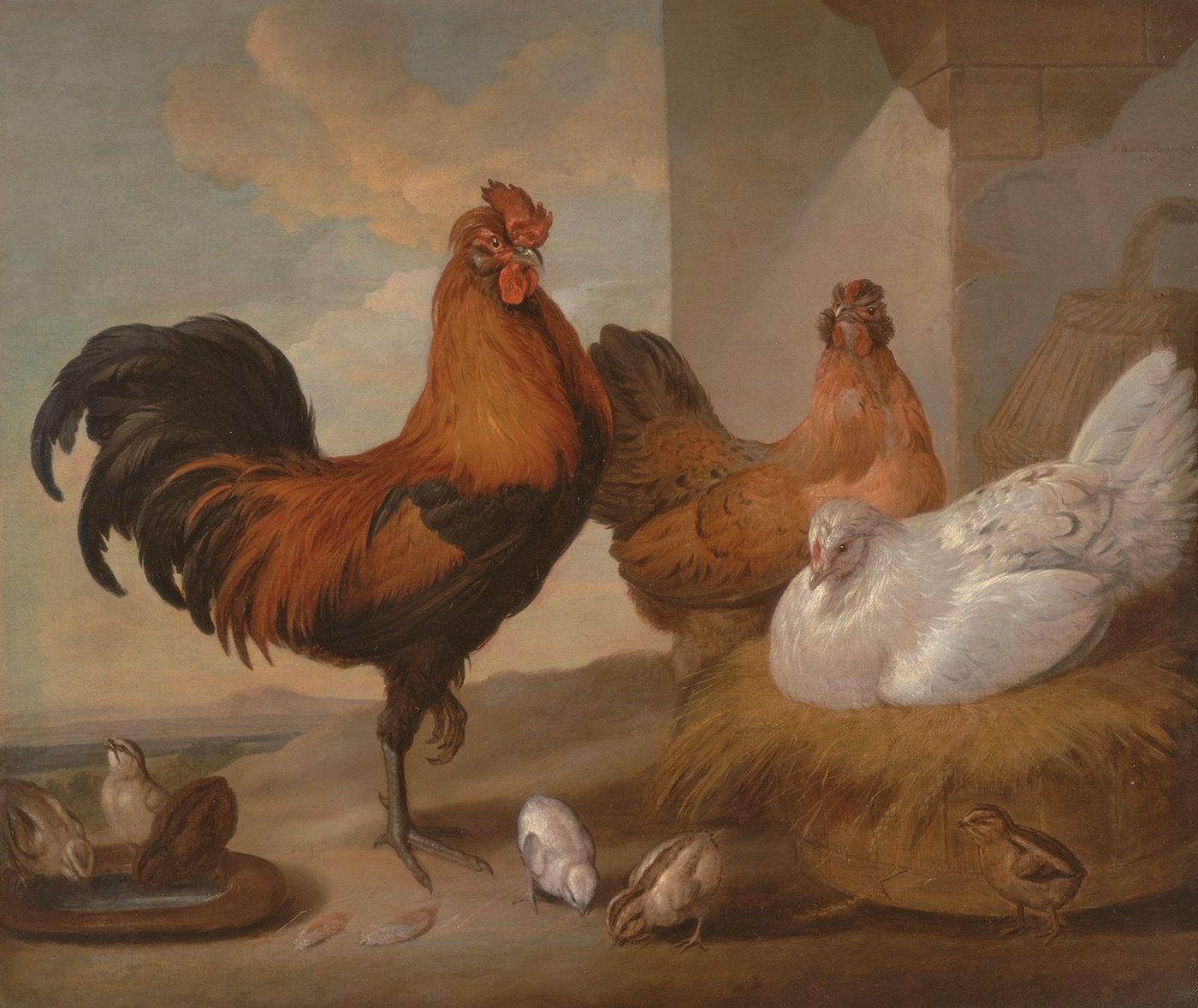 Kunstdruck Domestic Cock, Hens, and Chicks Francis Barlow Hühner Gockel Vögel B A, (1 St) von OTTO