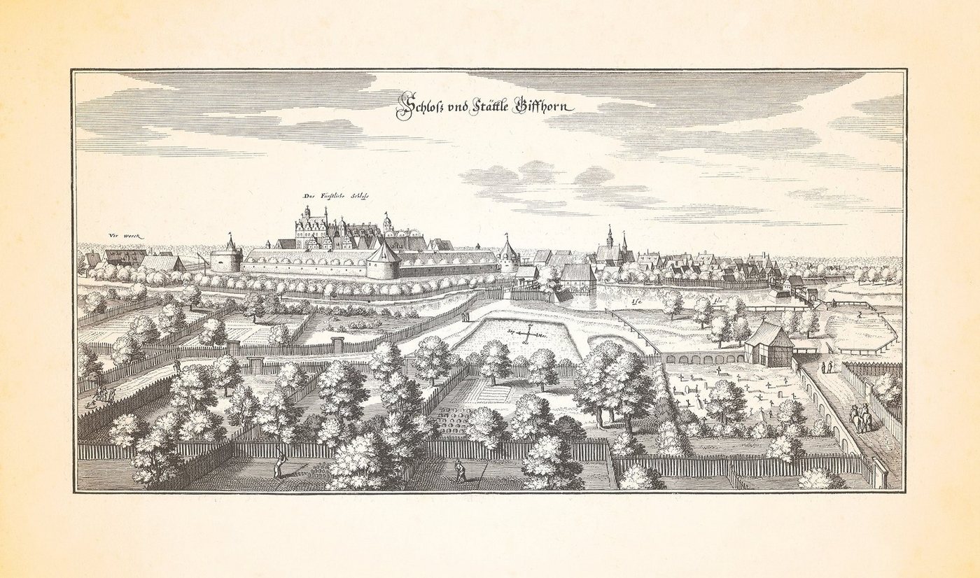 Kunstdruck Schloss und Stättle Giffhorn Gifhorn Wassermühle Kupferstich Merian 04, (1 St) von OTTO